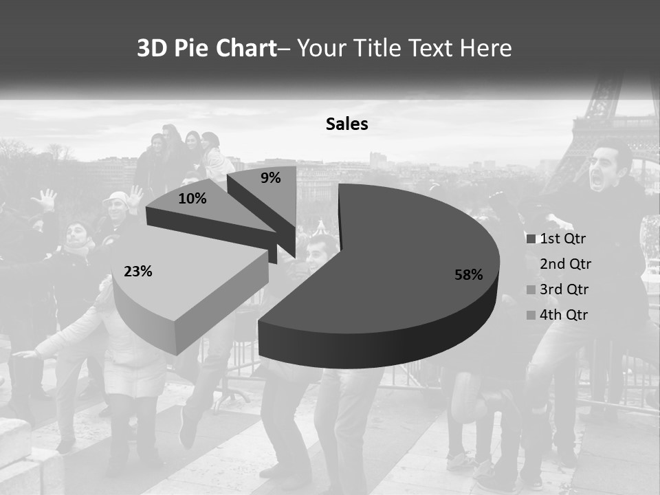 A Group Of People Standing In Front Of The Eiffel Tower PowerPoint Template