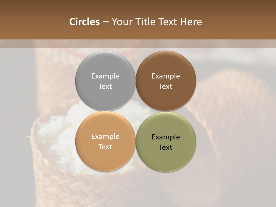 Three Baskets With Rice Inside Of Them On A Table PowerPoint Template