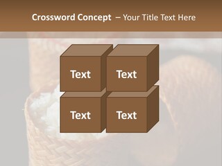 Three Baskets With Rice Inside Of Them On A Table PowerPoint Template