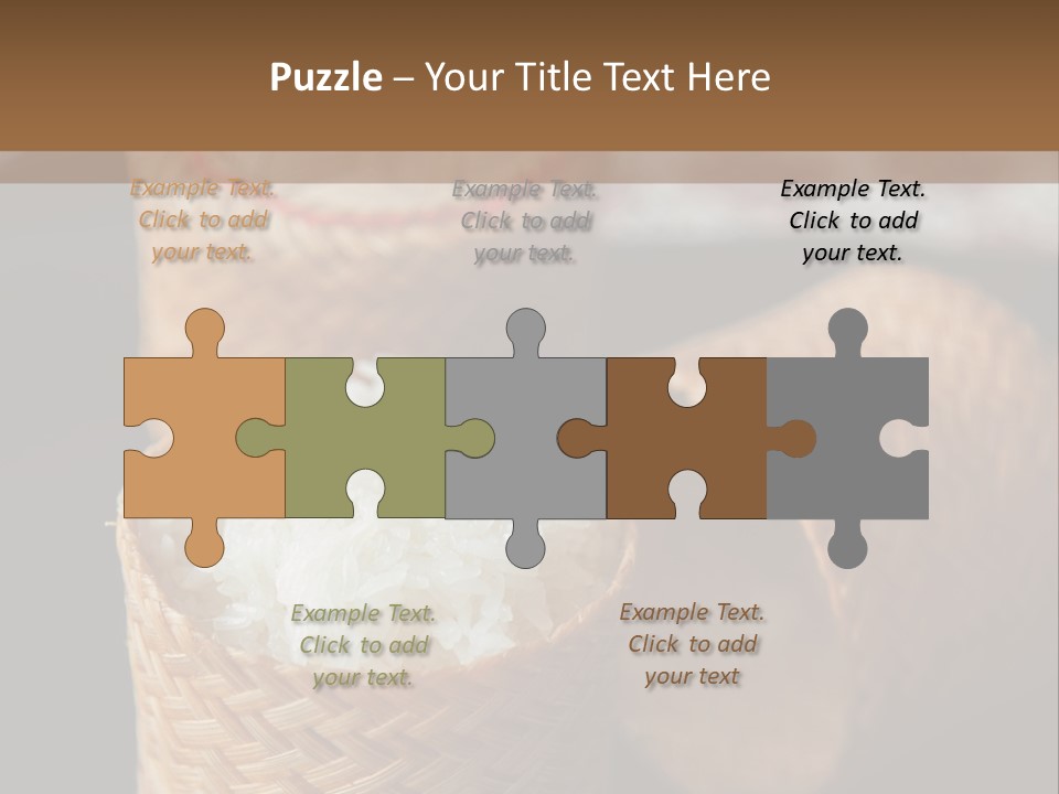 Three Baskets With Rice Inside Of Them On A Table PowerPoint Template