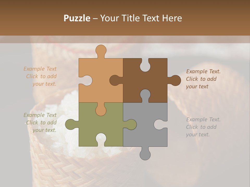 Three Baskets With Rice Inside Of Them On A Table PowerPoint Template