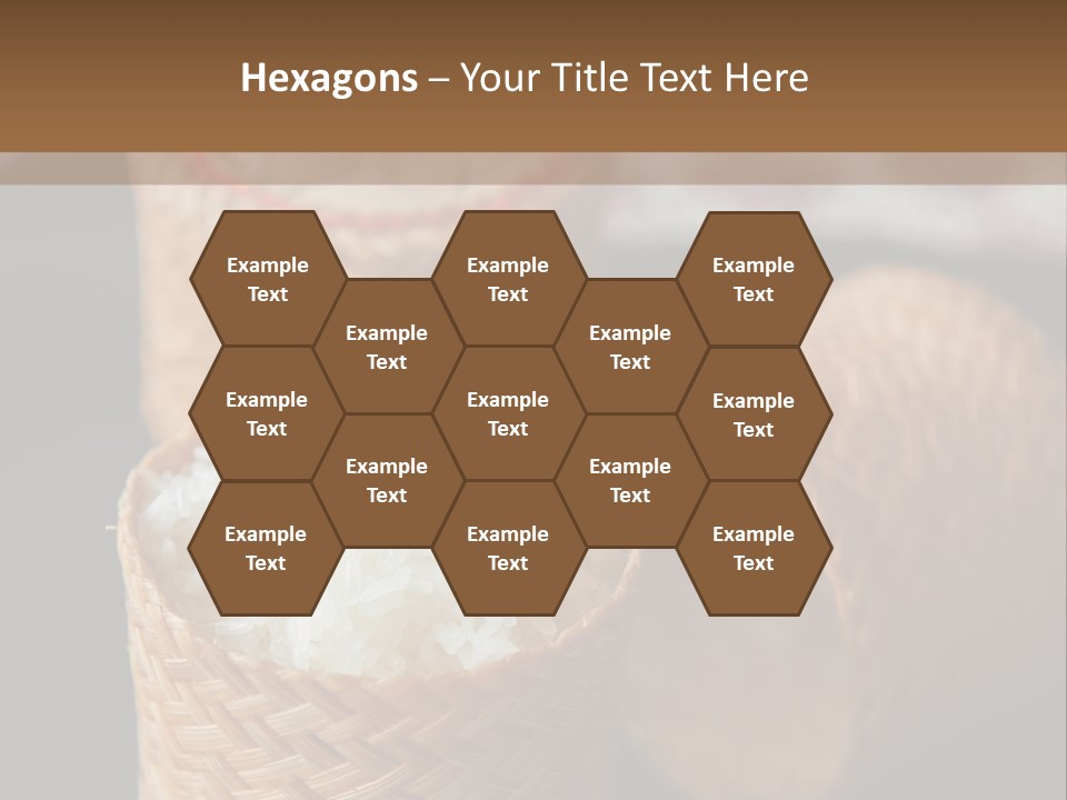 Three Baskets With Rice Inside Of Them On A Table PowerPoint Template