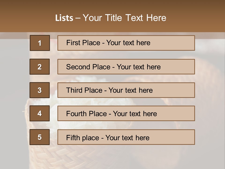 Three Baskets With Rice Inside Of Them On A Table PowerPoint Template