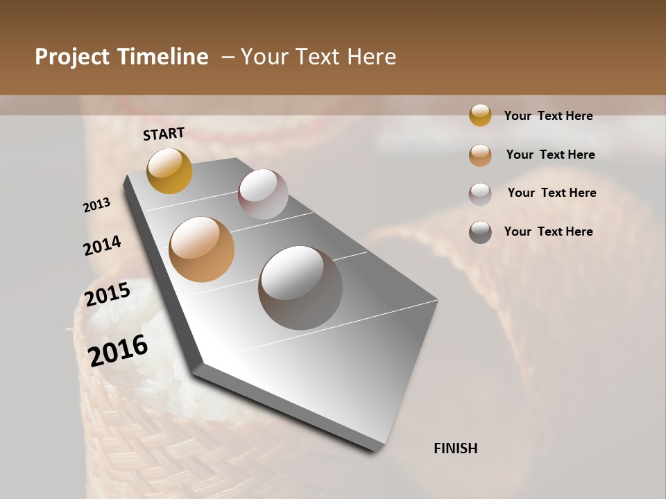 Three Baskets With Rice Inside Of Them On A Table PowerPoint Template