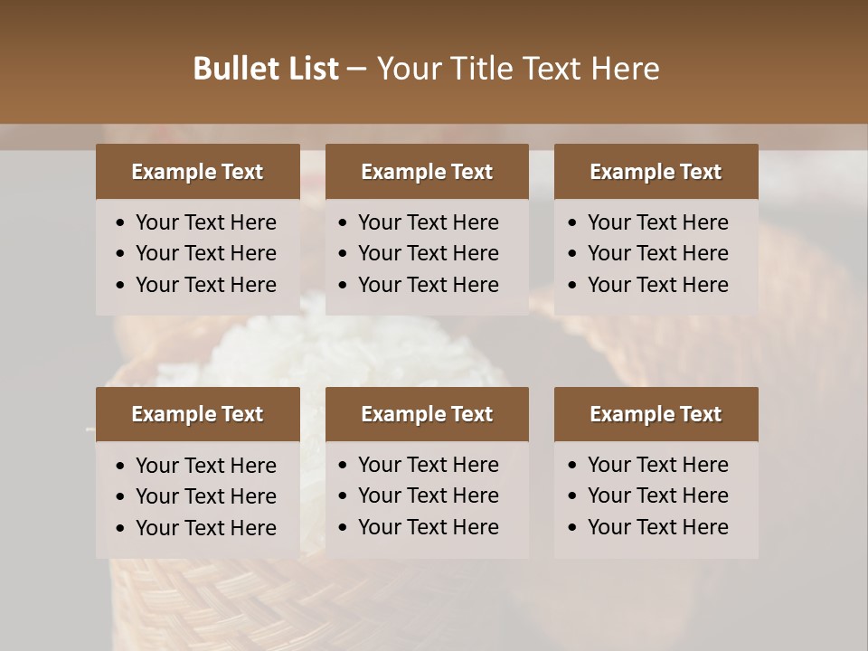 Three Baskets With Rice Inside Of Them On A Table PowerPoint Template