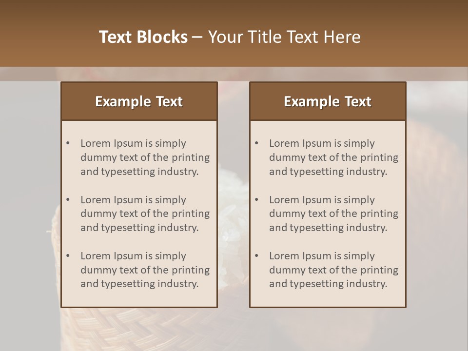 Three Baskets With Rice Inside Of Them On A Table PowerPoint Template