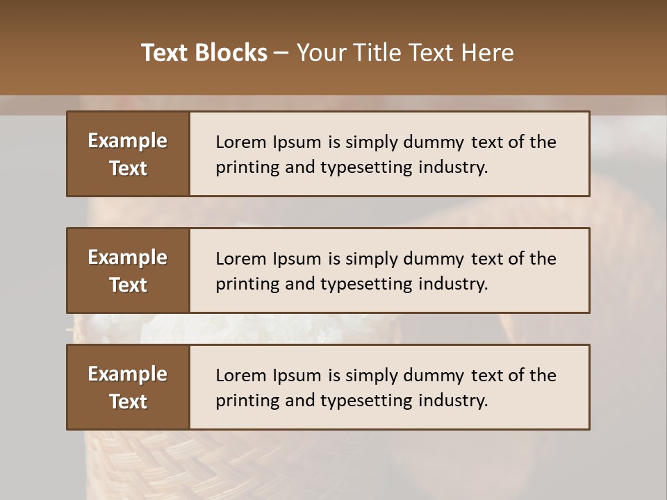 Three Baskets With Rice Inside Of Them On A Table PowerPoint Template