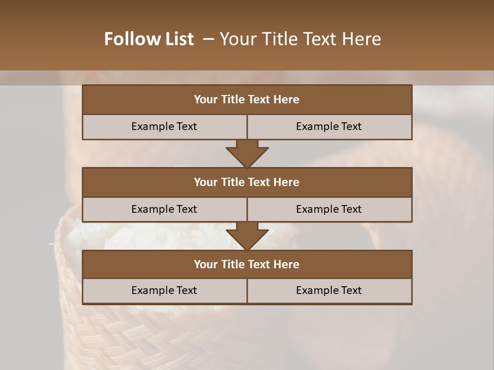 Three Baskets With Rice Inside Of Them On A Table PowerPoint Template