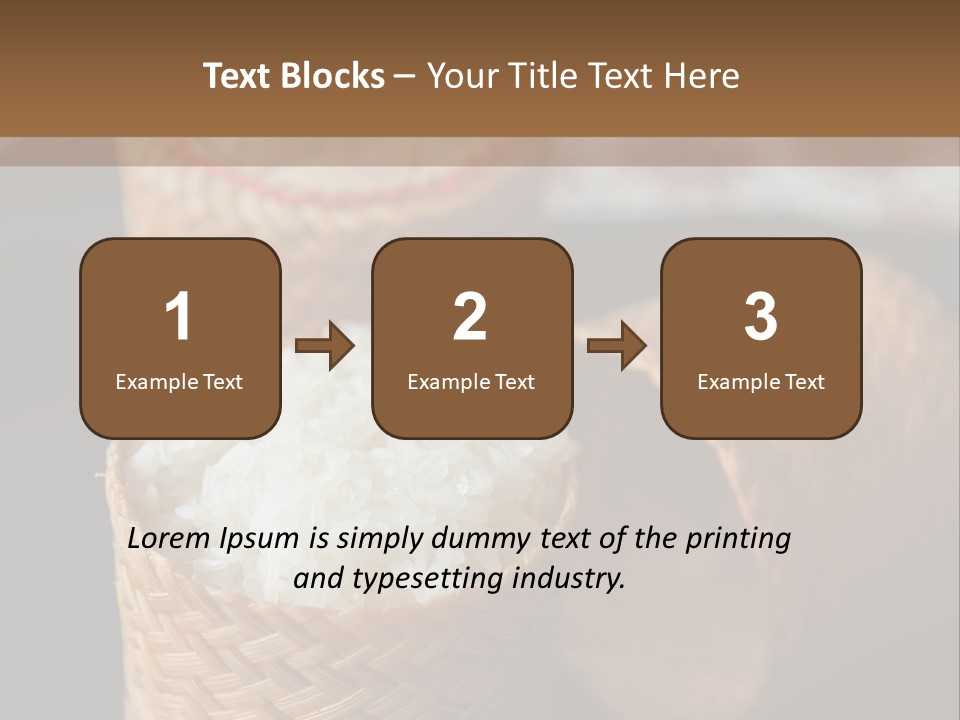 Three Baskets With Rice Inside Of Them On A Table PowerPoint Template