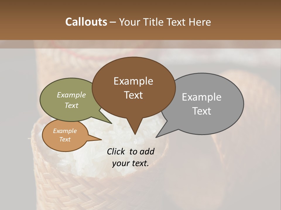 Three Baskets With Rice Inside Of Them On A Table PowerPoint Template