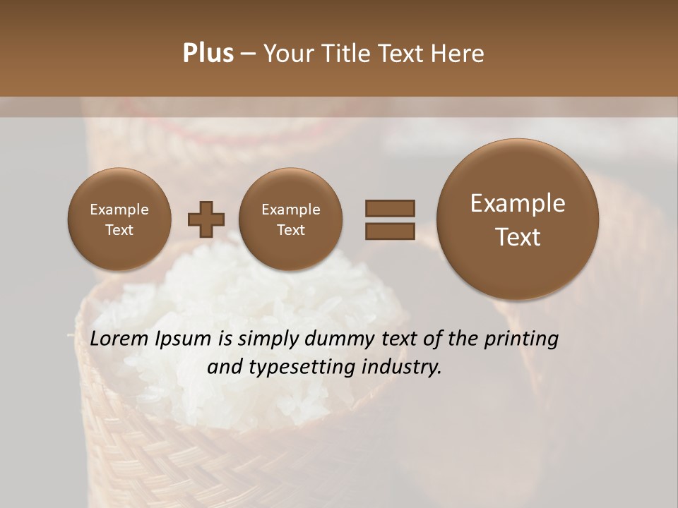 Three Baskets With Rice Inside Of Them On A Table PowerPoint Template