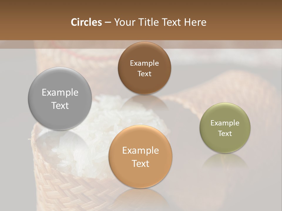 Three Baskets With Rice Inside Of Them On A Table PowerPoint Template