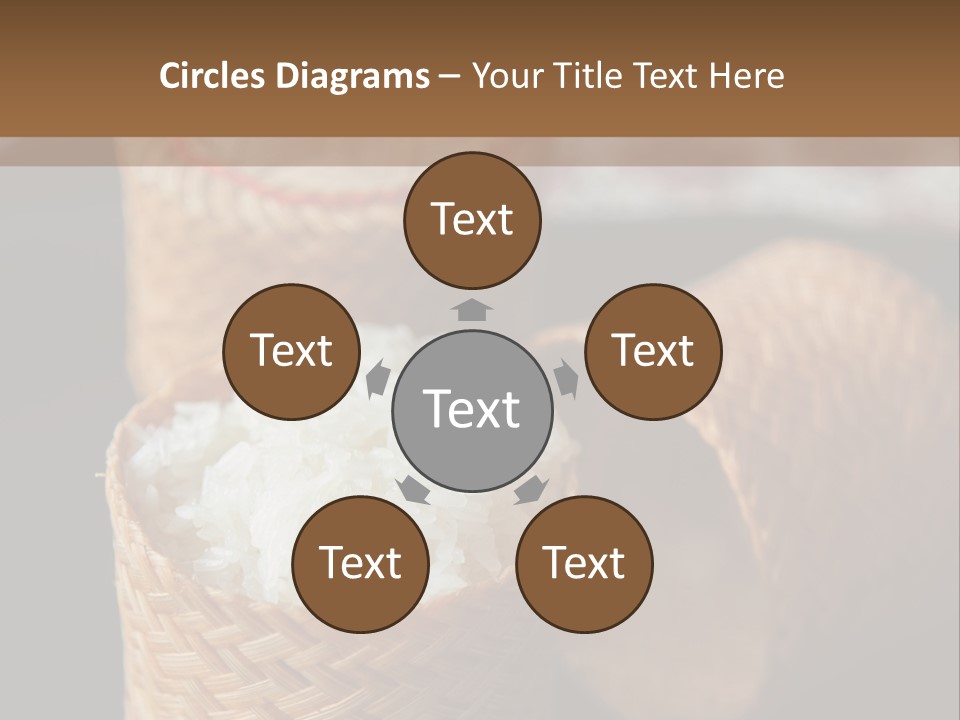 Three Baskets With Rice Inside Of Them On A Table PowerPoint Template