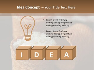 Three Baskets With Rice Inside Of Them On A Table PowerPoint Template