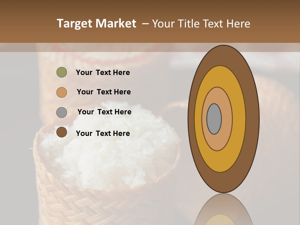 Three Baskets With Rice Inside Of Them On A Table PowerPoint Template