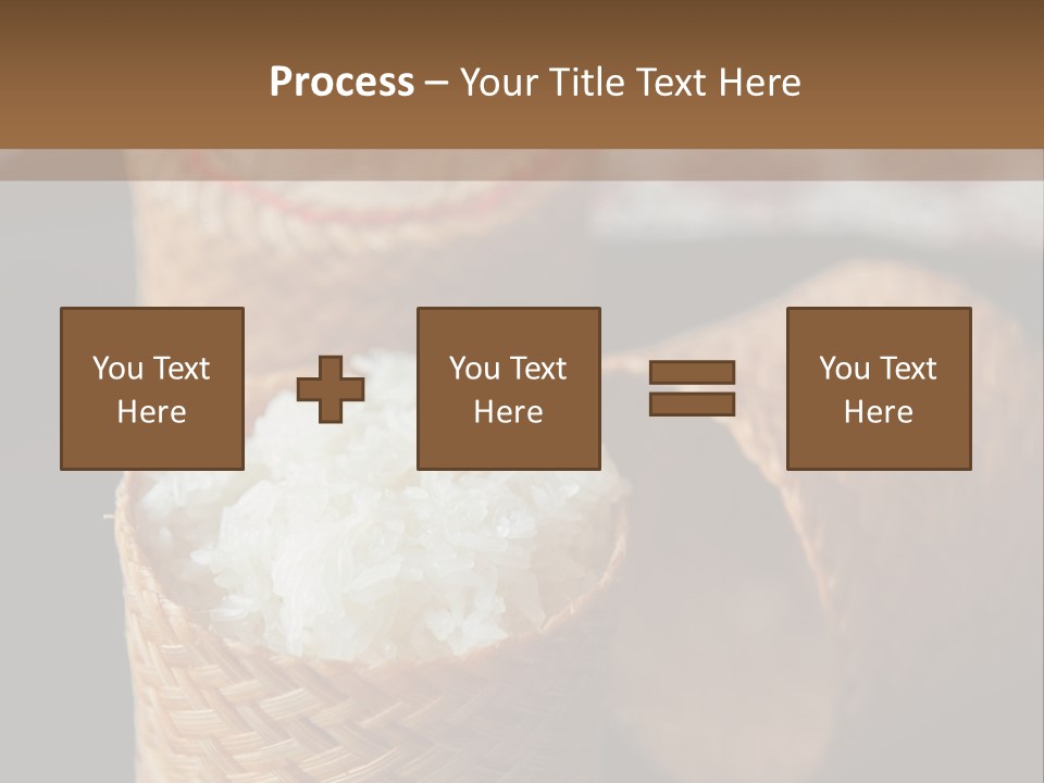 Three Baskets With Rice Inside Of Them On A Table PowerPoint Template