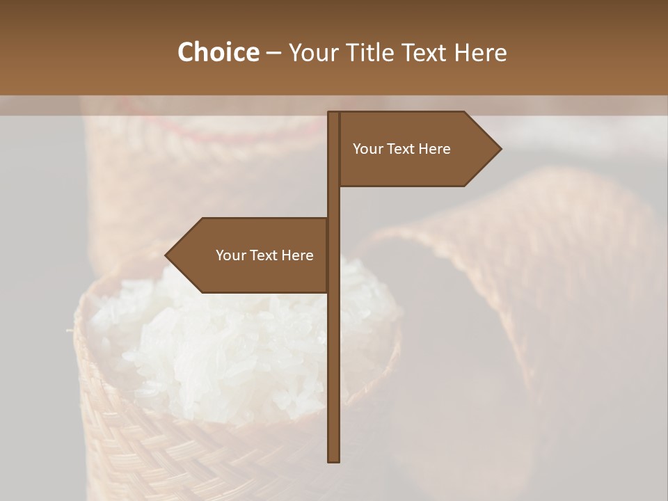 Three Baskets With Rice Inside Of Them On A Table PowerPoint Template