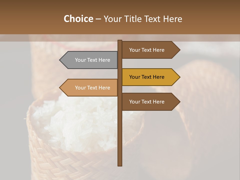 Three Baskets With Rice Inside Of Them On A Table PowerPoint Template