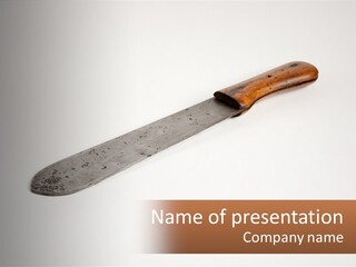 A Knife With A Wooden Handle On A White Surface PowerPoint Template