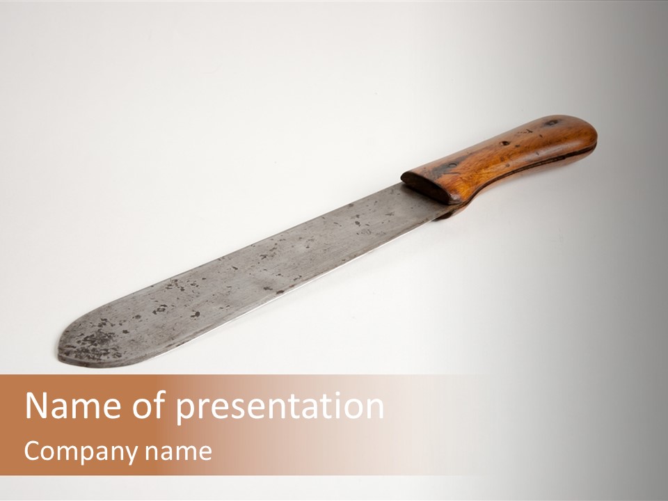 A Knife With A Wooden Handle On A White Background PowerPoint Template