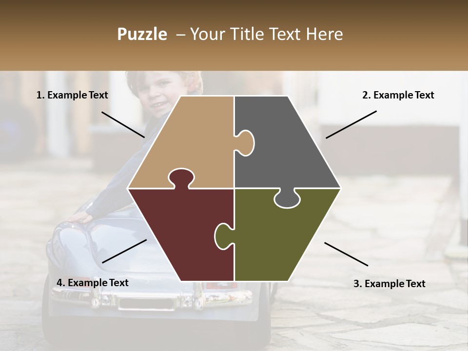 A Young Boy Is Sitting In A Toy Car PowerPoint Template