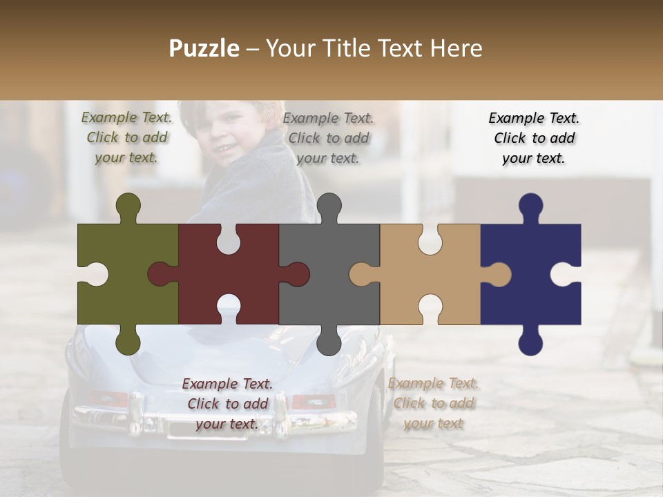 A Young Boy Is Sitting In A Toy Car PowerPoint Template