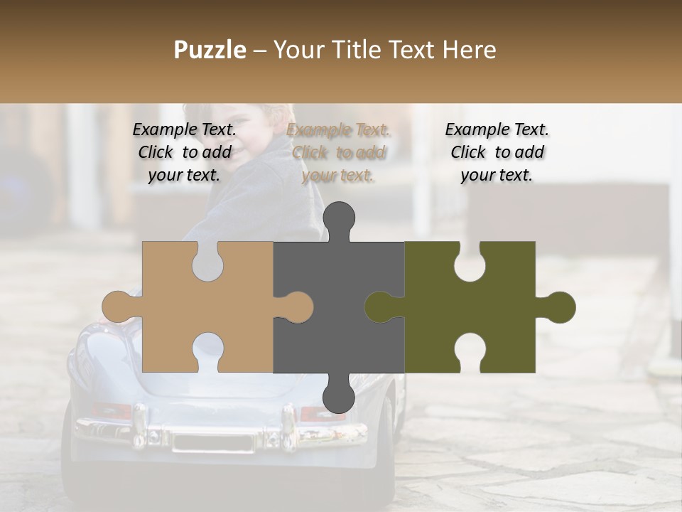 A Young Boy Is Sitting In A Toy Car PowerPoint Template