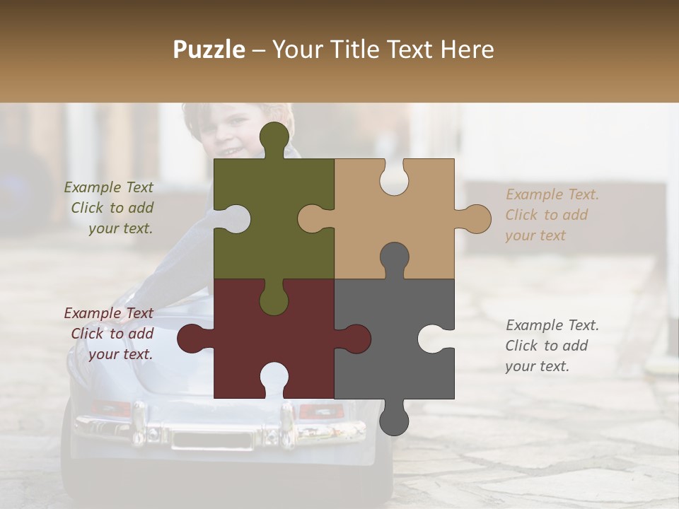 A Young Boy Is Sitting In A Toy Car PowerPoint Template