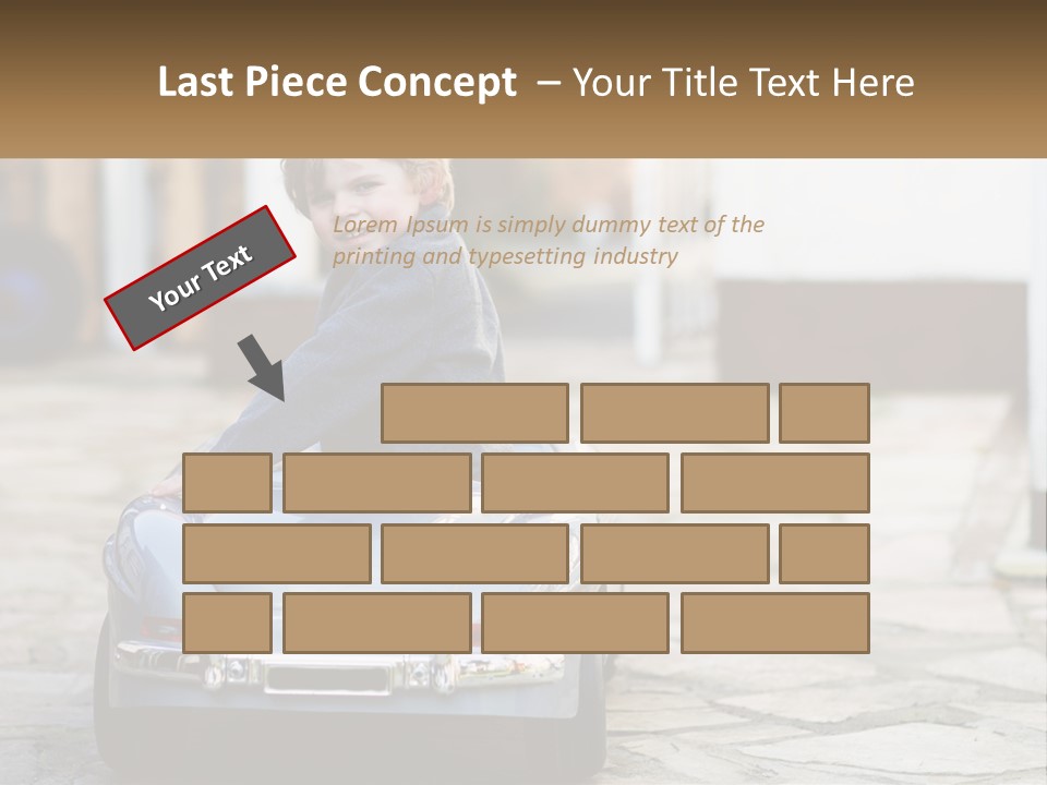 A Young Boy Is Sitting In A Toy Car PowerPoint Template