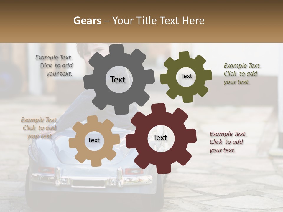 A Young Boy Is Sitting In A Toy Car PowerPoint Template