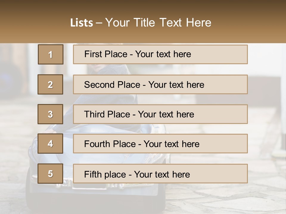 A Young Boy Is Sitting In A Toy Car PowerPoint Template