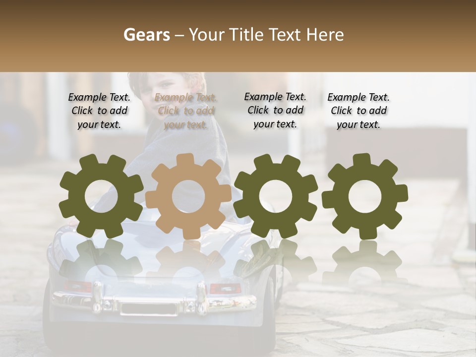 A Young Boy Is Sitting In A Toy Car PowerPoint Template