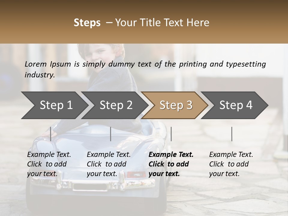 A Young Boy Is Sitting In A Toy Car PowerPoint Template