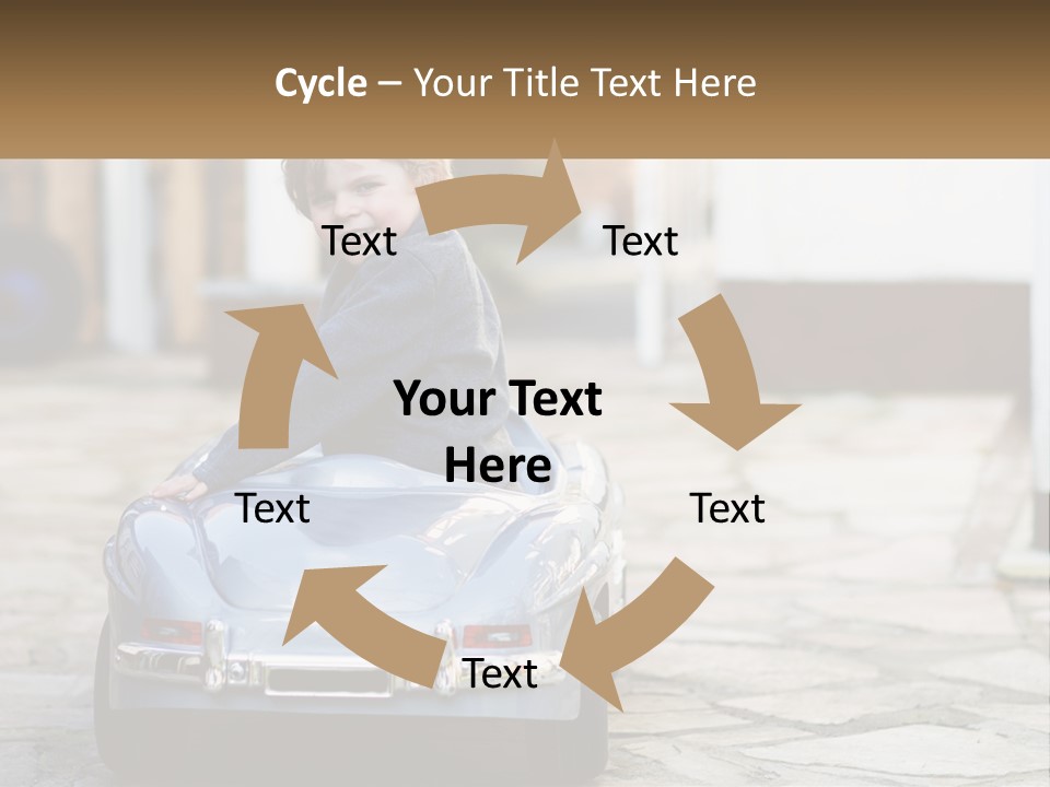 A Young Boy Is Sitting In A Toy Car PowerPoint Template