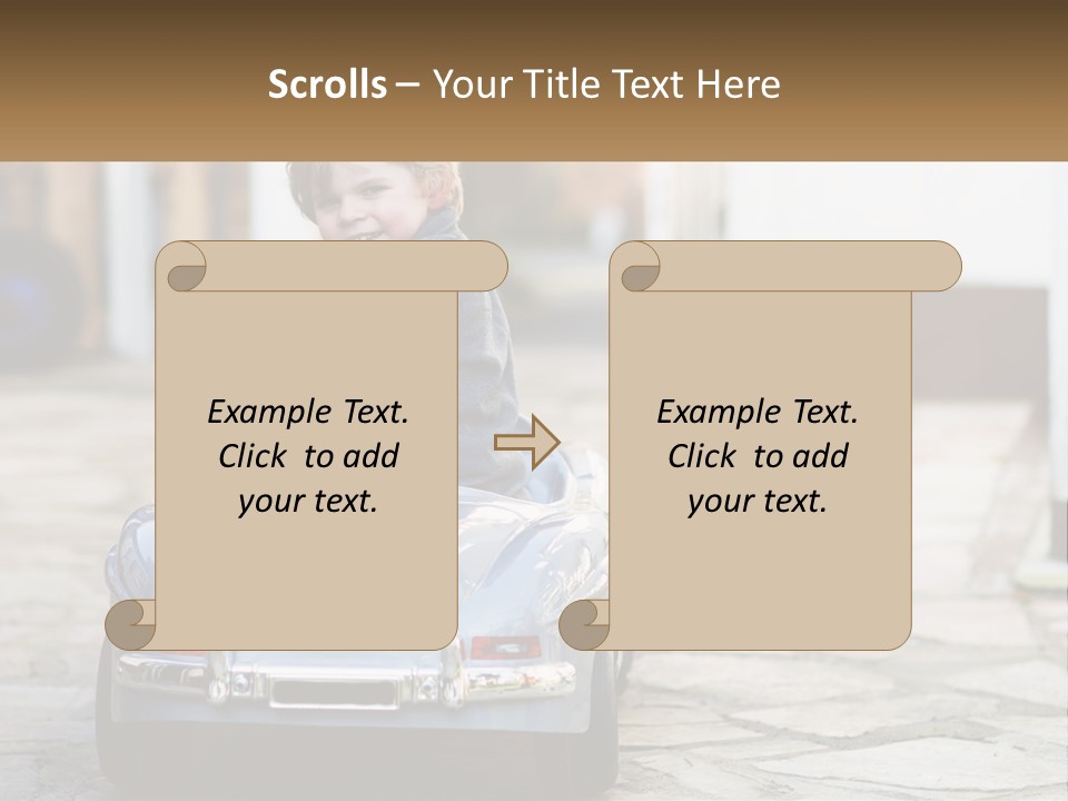 A Young Boy Is Sitting In A Toy Car PowerPoint Template
