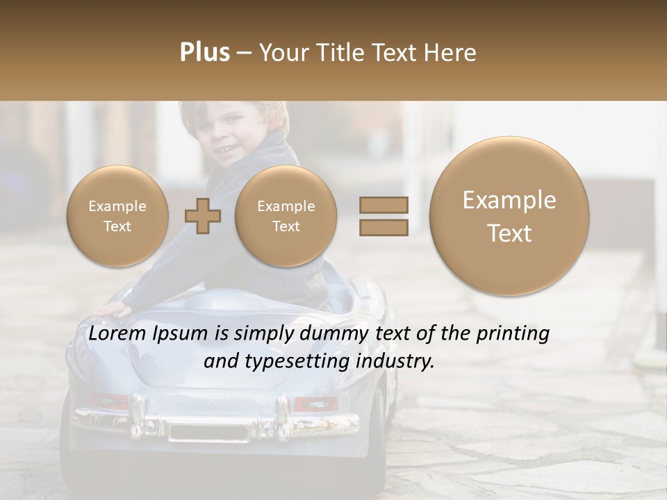 A Young Boy Is Sitting In A Toy Car PowerPoint Template
