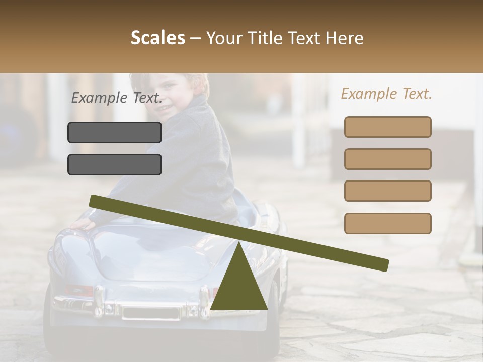 A Young Boy Is Sitting In A Toy Car PowerPoint Template