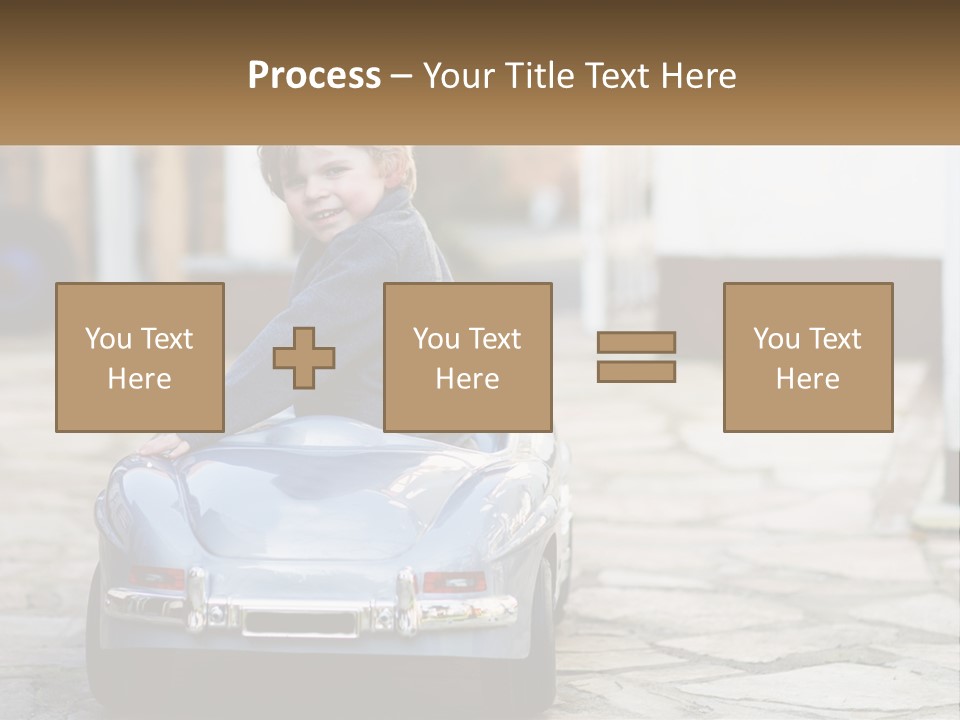 A Young Boy Is Sitting In A Toy Car PowerPoint Template