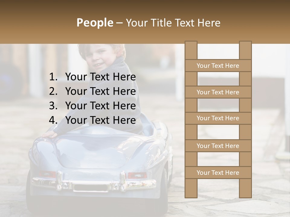A Young Boy Is Sitting In A Toy Car PowerPoint Template