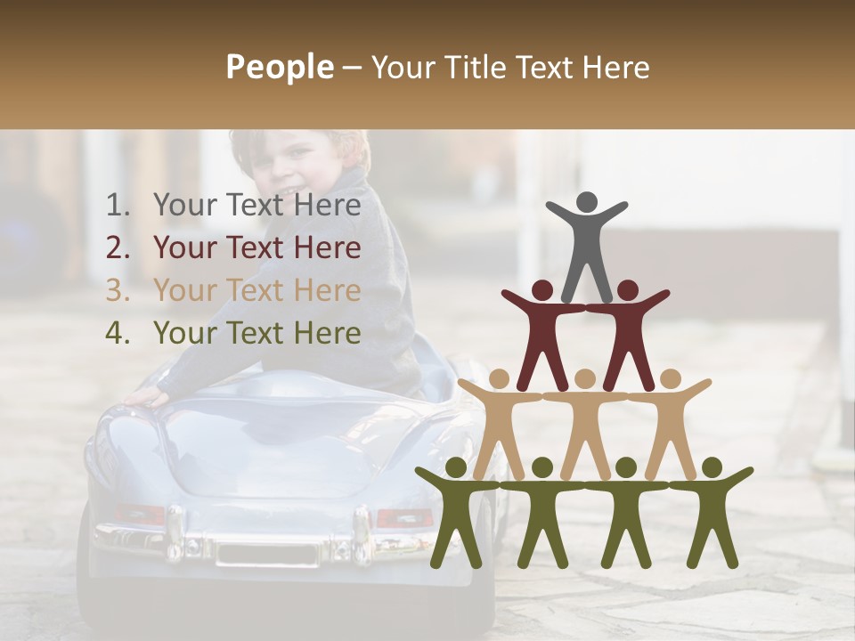 A Young Boy Is Sitting In A Toy Car PowerPoint Template