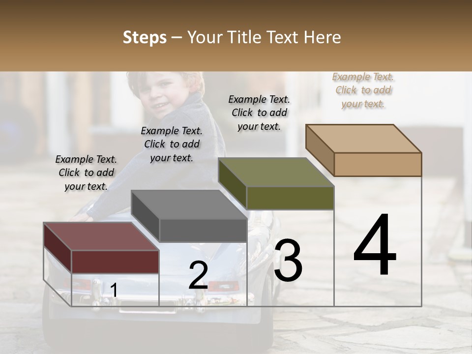 A Young Boy Is Sitting In A Toy Car PowerPoint Template