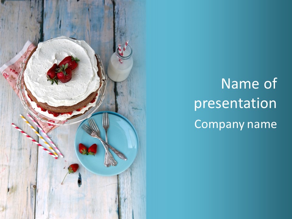 A Cake With Strawberries On Top Of It On A Table PowerPoint Template