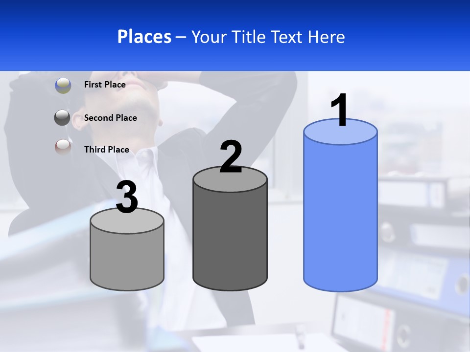 A Man Sitting At A Desk With His Head In His Hands PowerPoint Template