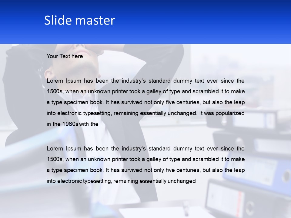 A Man Sitting At A Desk With His Head In His Hands PowerPoint Template