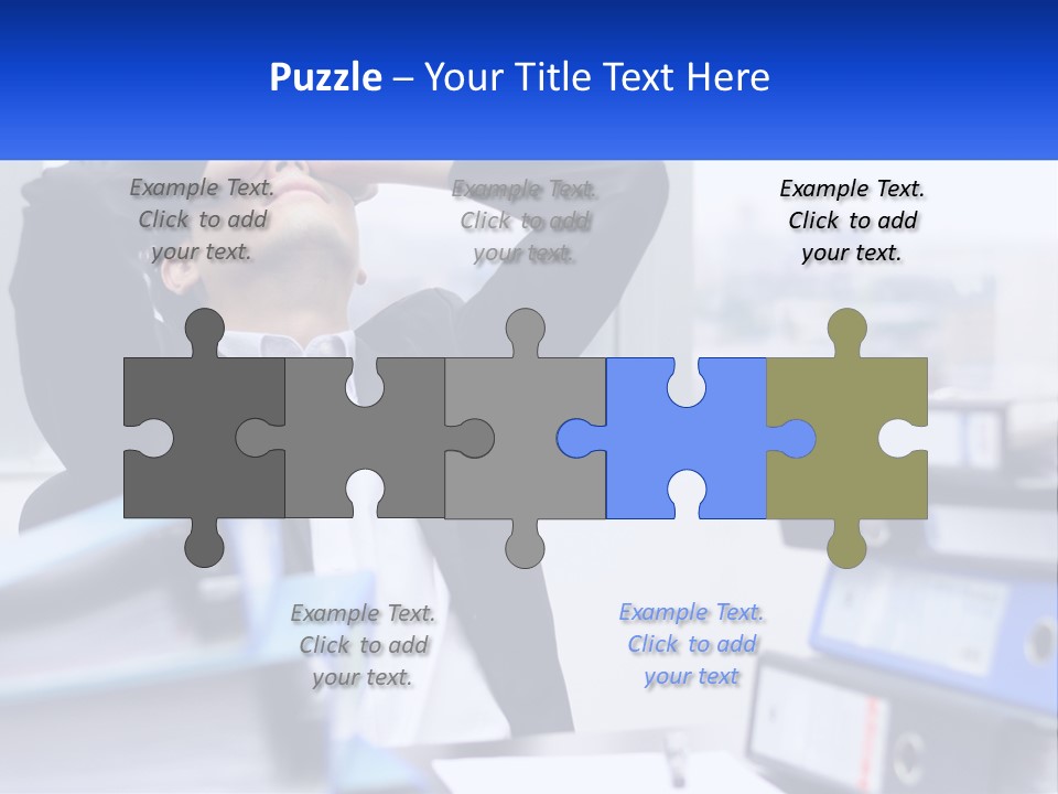 A Man Sitting At A Desk With His Head In His Hands PowerPoint Template