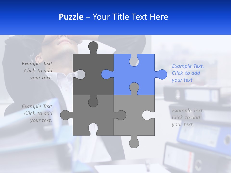 A Man Sitting At A Desk With His Head In His Hands PowerPoint Template
