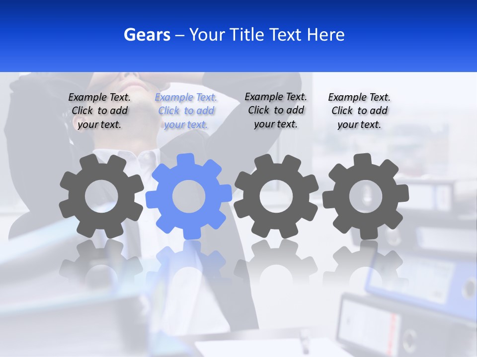 A Man Sitting At A Desk With His Head In His Hands PowerPoint Template