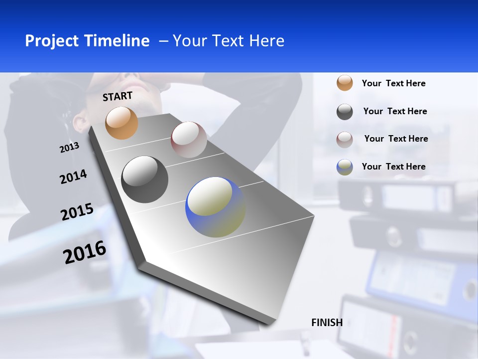 A Man Sitting At A Desk With His Head In His Hands PowerPoint Template