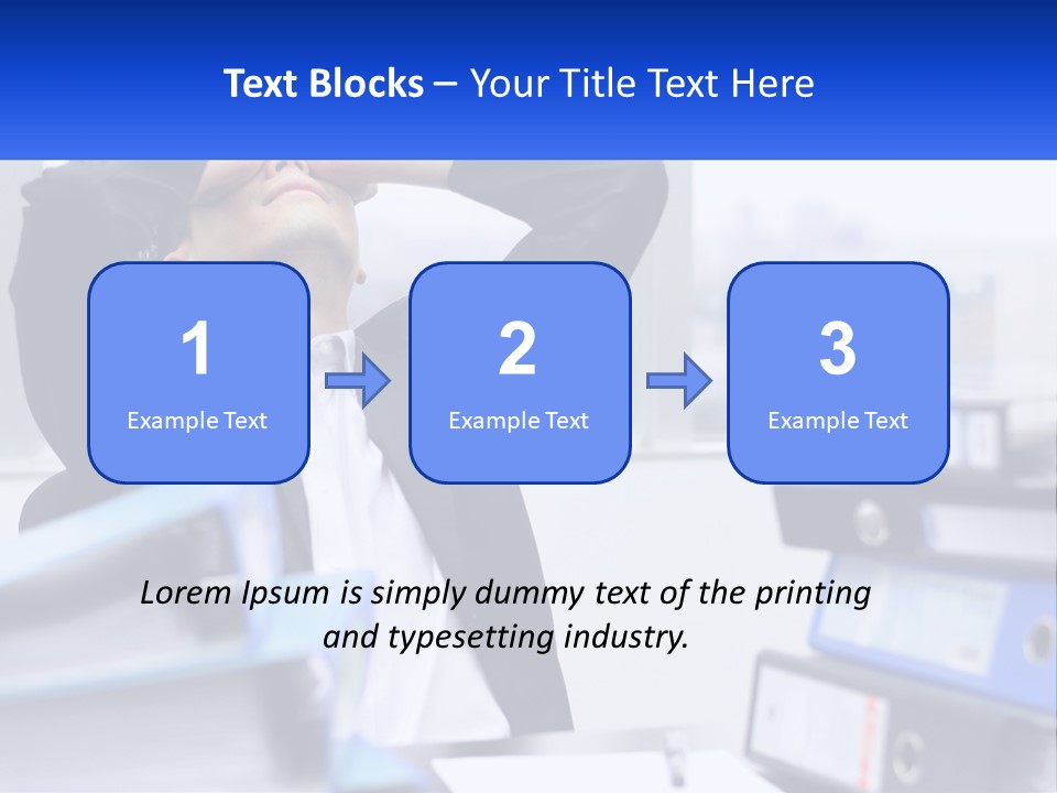 A Man Sitting At A Desk With His Head In His Hands PowerPoint Template