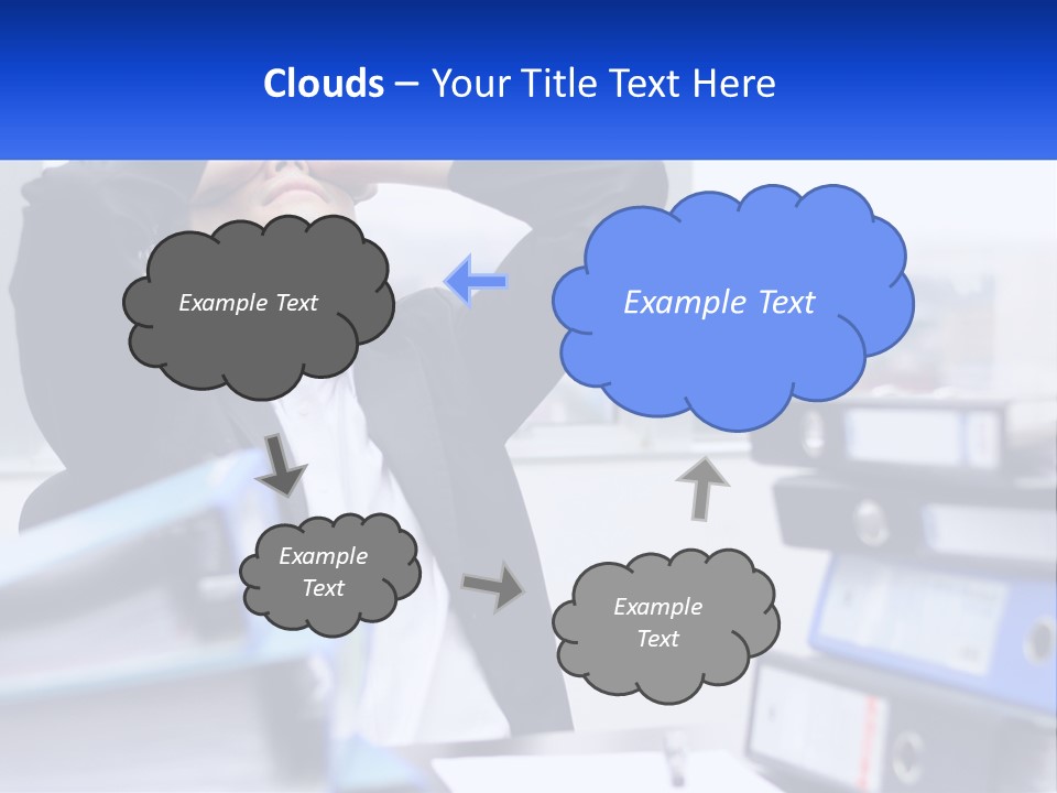 A Man Sitting At A Desk With His Head In His Hands PowerPoint Template